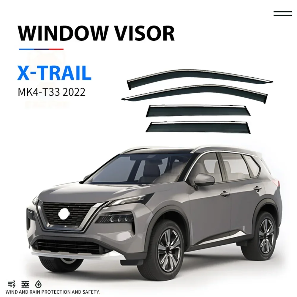 

Chrome Strips Rain Guards for NISSAN X-TRAIL Rogue T33 2022-2023 Window Visor Wind Deflectors Door Visor Vent Shades