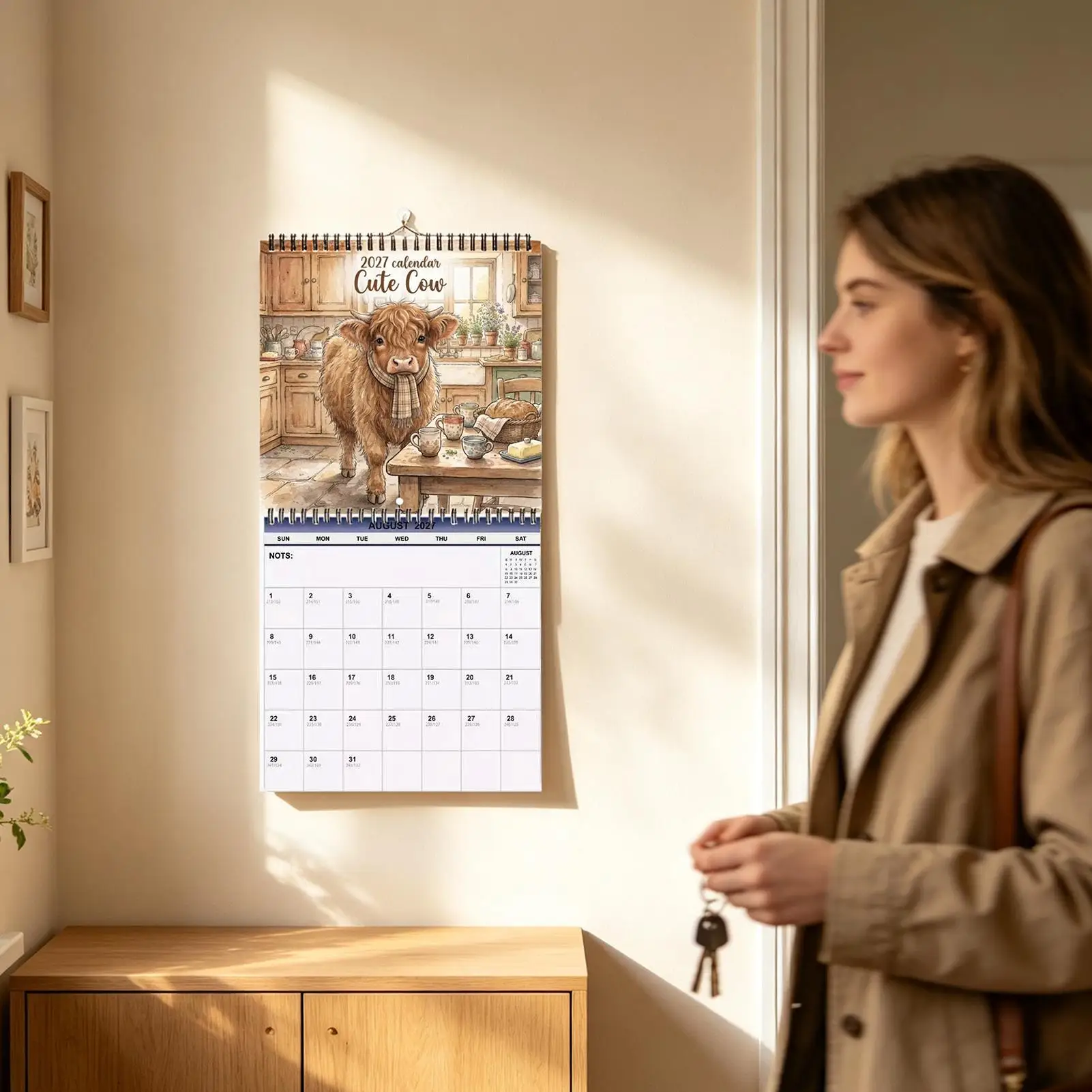 2027 Calendar Cute Rustic Funny Hangable Cow Wall Art Planner 12 Month Calendar For Cow Lover Home Office Farmhouse