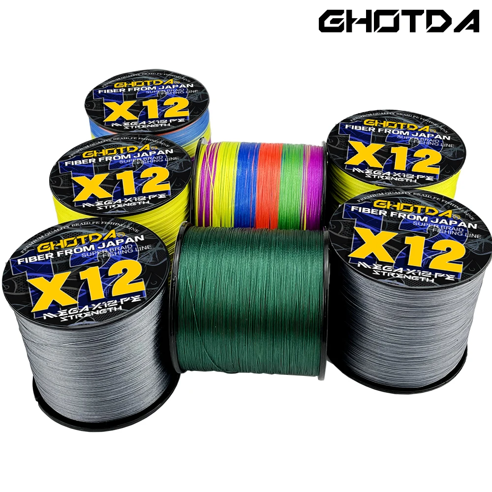 GHOTDA 12 Strands Braided Fishing Lines Fishing Braid Multifilament PE Line for Sea Fishing 25-120Lbs 1000M 500M 300M 100M