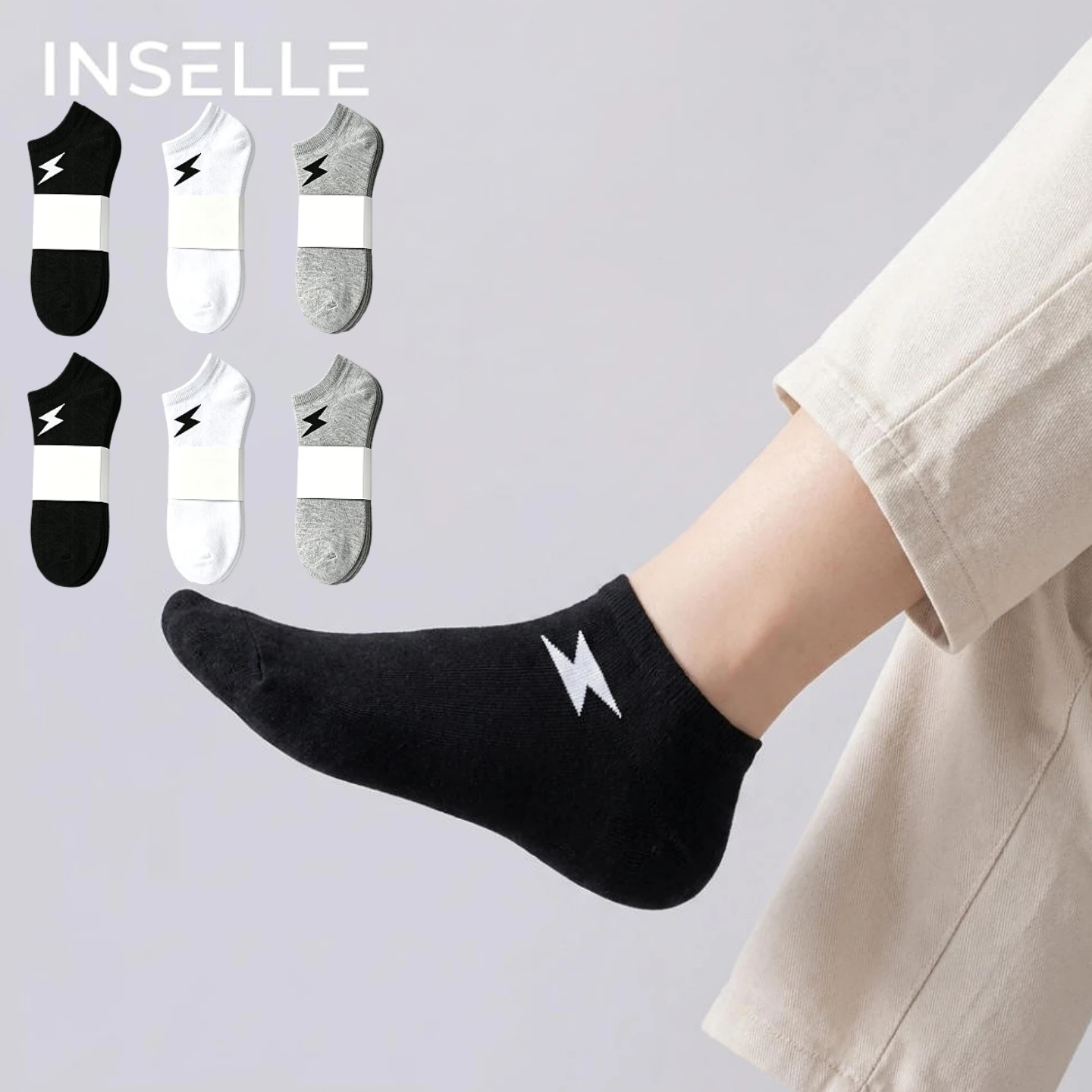 

6 pairs of men's and women's trendy low-top sports socks in black, white, and gray for versatile daily wear