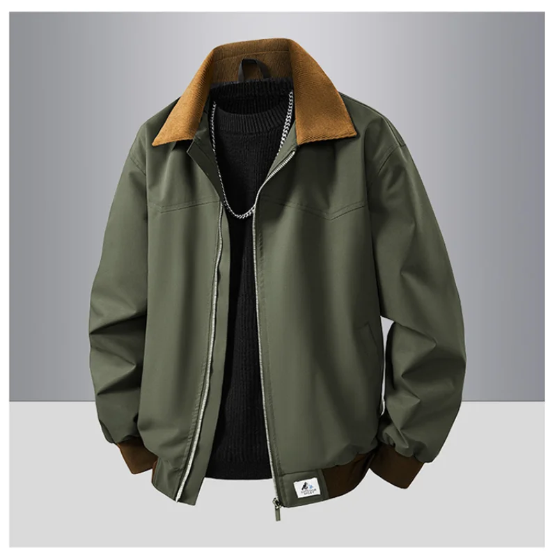 Contrast Color Lantern Long-sleeved Zipper Cardigan Casual and Fashionable Men's Loose Top