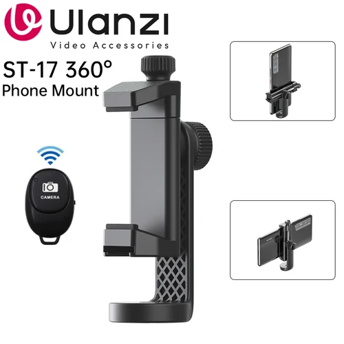 Imagen 1 del producto Ulanzi ST-17 360 ° Trípode de disparo Horizontal y vertical, soporte para teléfono, abrazadera con zapata fría, Base de montaje para trípode de 1/4 pulgadas