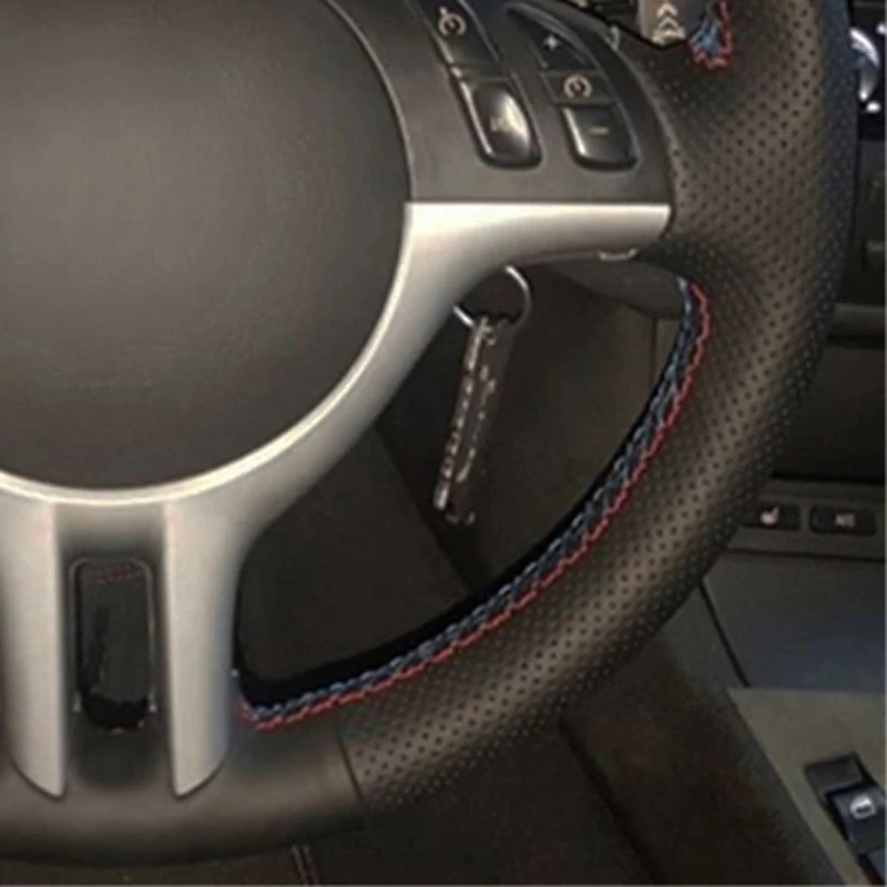 Car Steering Wheel Cover Anti-Slip Black Leather Original Steering Wheel Braid Car Accessories For BMW E39 E46 325i E53 X5