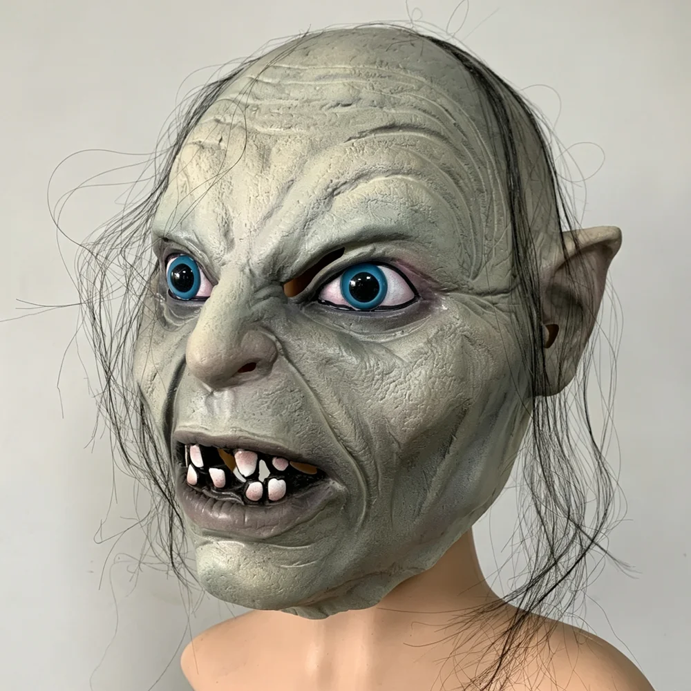 Gruselige Monster-Latexmaske mit Haaren und Spitzohren, Schreckliches Kreatur-Kopfteil für Halloween-Cosplay, Maskerade-Party-Kostüm-Requisiten – Detail 10