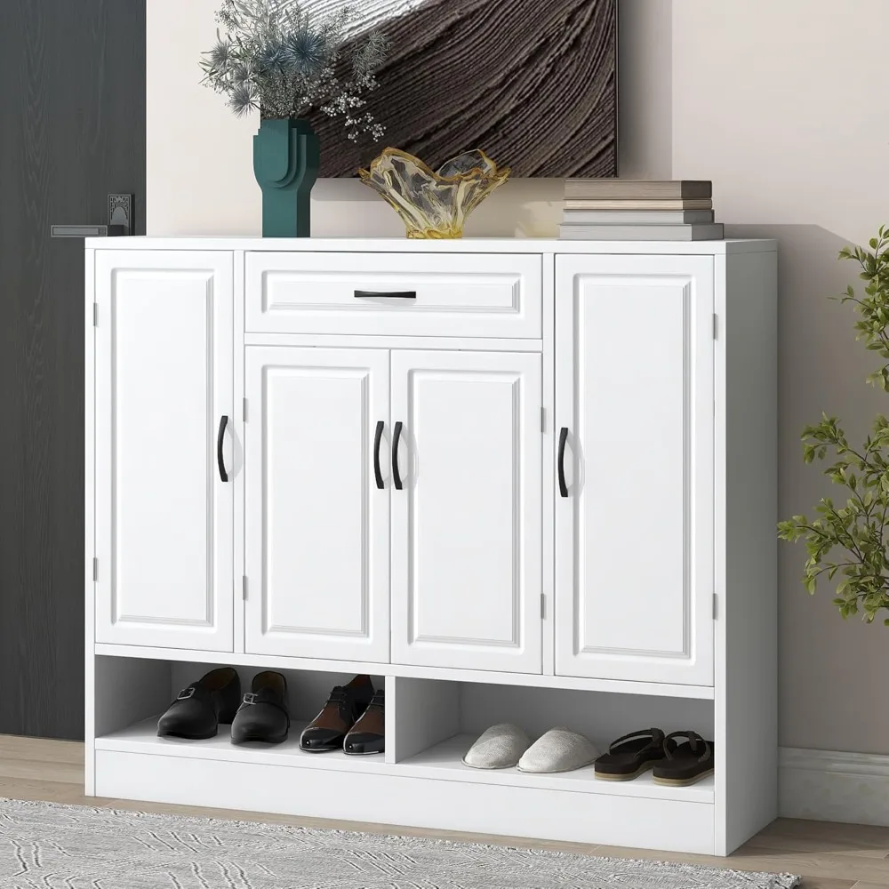 

Shoe Cabinet for Entryway Ample Storage Space Shoe Organizer with Drawer Doors Open Shelf for Heels Boots Slippers White