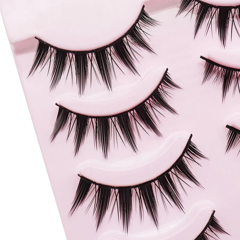 5 pares de pestañas postizas naturales largas para cosplay, cruzadas, negras, efecto ojo de gato 3