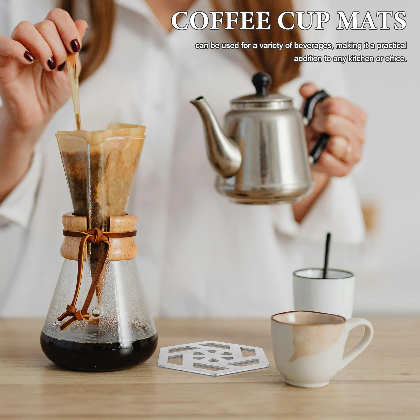 

4Pcs Stainless Steel Drink Coasters Heat Insulation Non Slip Surface Protection Cup Mat Set for Desk Outdoor Camping Portable