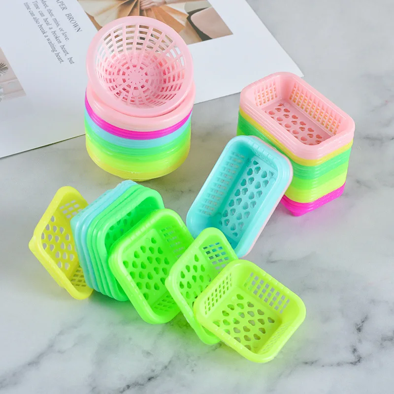 10Pcs Dollhouse Miniature Food Storage Plastic Basket Simulation Fruit Vegetable Basket Kitchen Kits Fairy Garden Decora Accesso