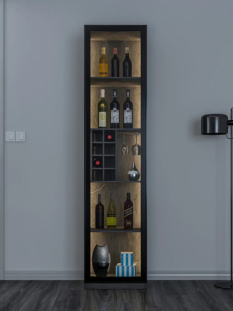 Glass wine cabinet against the wall, modern and simple living room, small wine cabinet, small apartment type integrated light