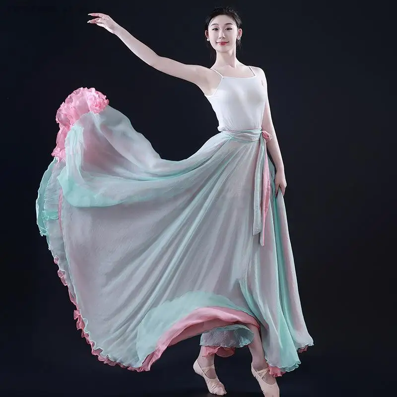 720 Degree Big Swing Dance Skirt Chiffon Tencel Long Skirt Ballet Belly Dancer Practice Wear Women Gypsy Flamenco Skirts