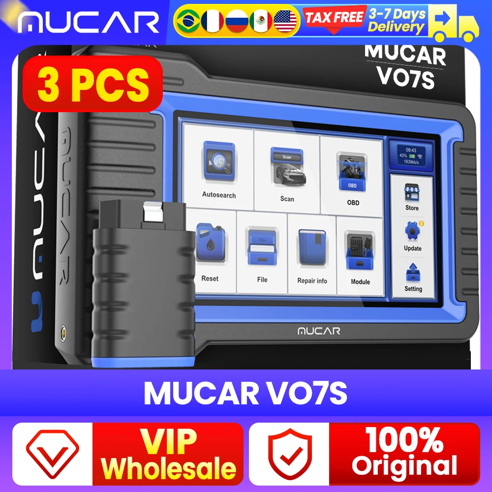 

3 шт. MUCAR VO7S Двунаправленный диагностический сканер для автомобилей, OBD2 сканер, кодирование ЭБУ, 28 функций сброса, пожизненная лицензия