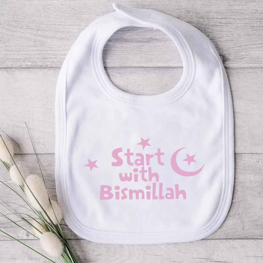 

Start with Bismillah Bib Ramadan Mubarak Muslim Islamic Kareem Eid Al Fitr Iftar Decoration Baby Shower Boy Girl Gift