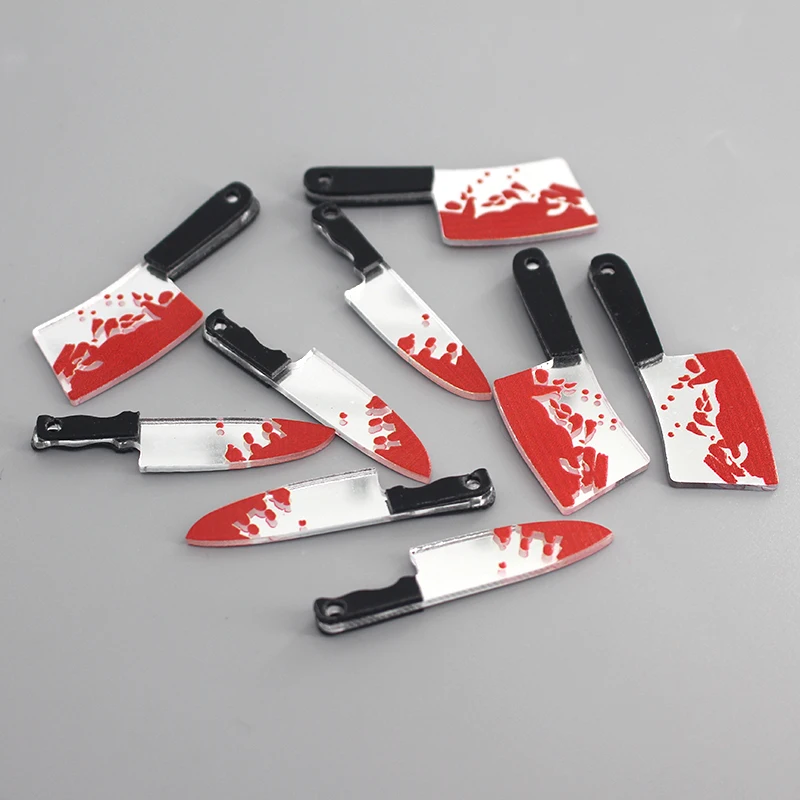 Mix 10pcs/pack Double Sided Acrylic Bloody Knife Halloween Charms Cool Dagger Pendant For Earring Bracelet Necklace Jewelry Make