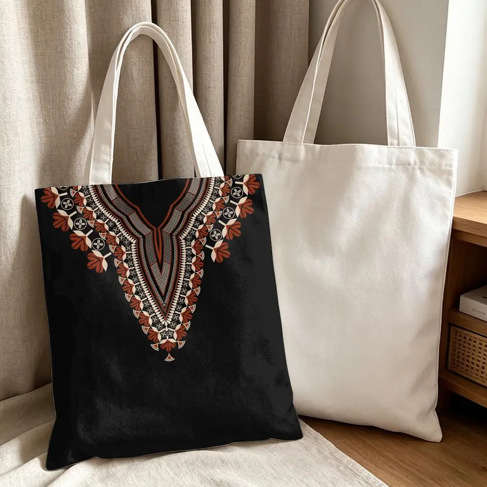 Classic ethnic flowers Storage Bags Canvas Tote Bag Women Large Capacity Reusable Eco Shopping Bag Shoulder Handbag