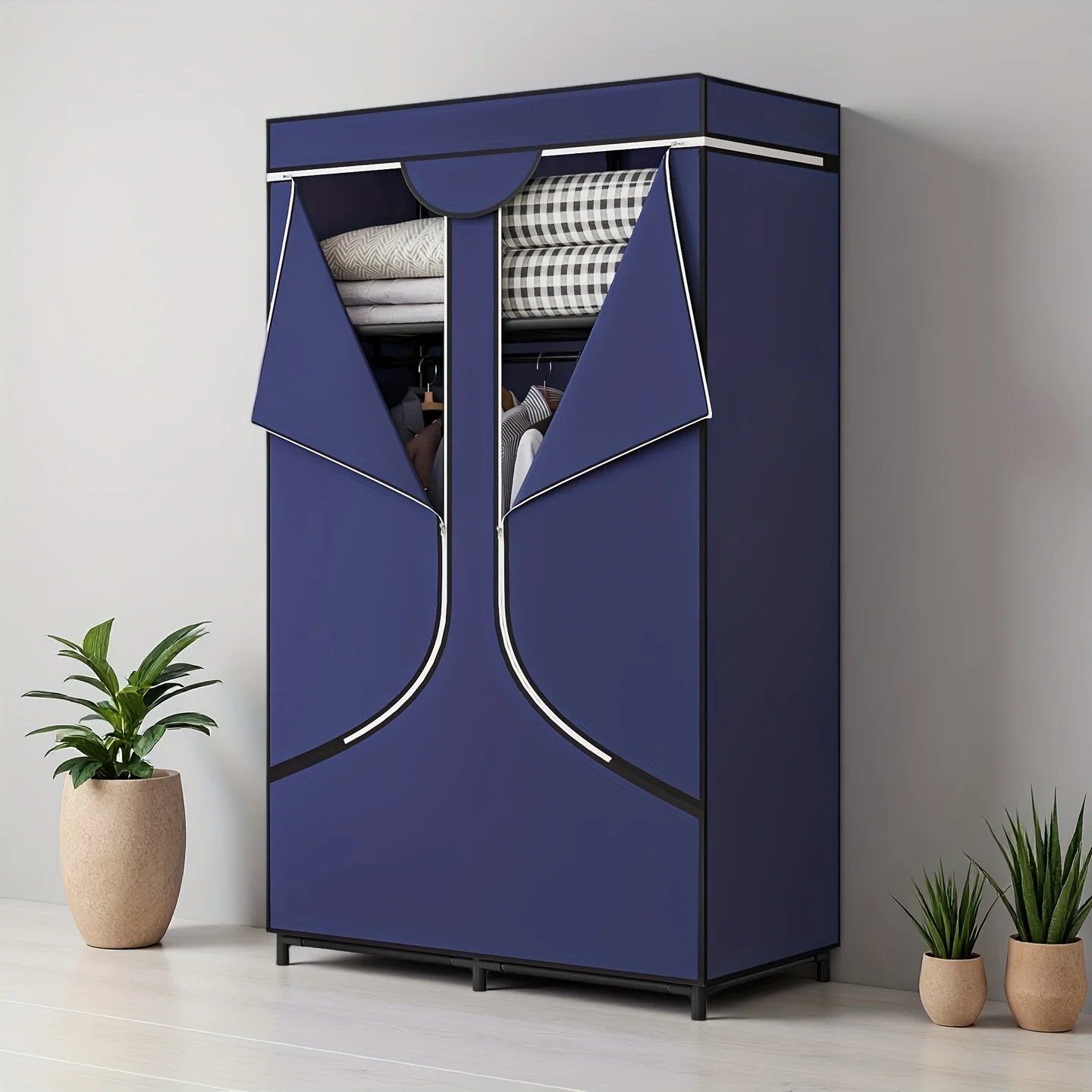 Portable Hanging Wardrobe Closet Organizer – Metal Frame with Non-Woven Fabric Panels, 51 Inch Tall, Foldable & Space-Saving Sto - view 5
