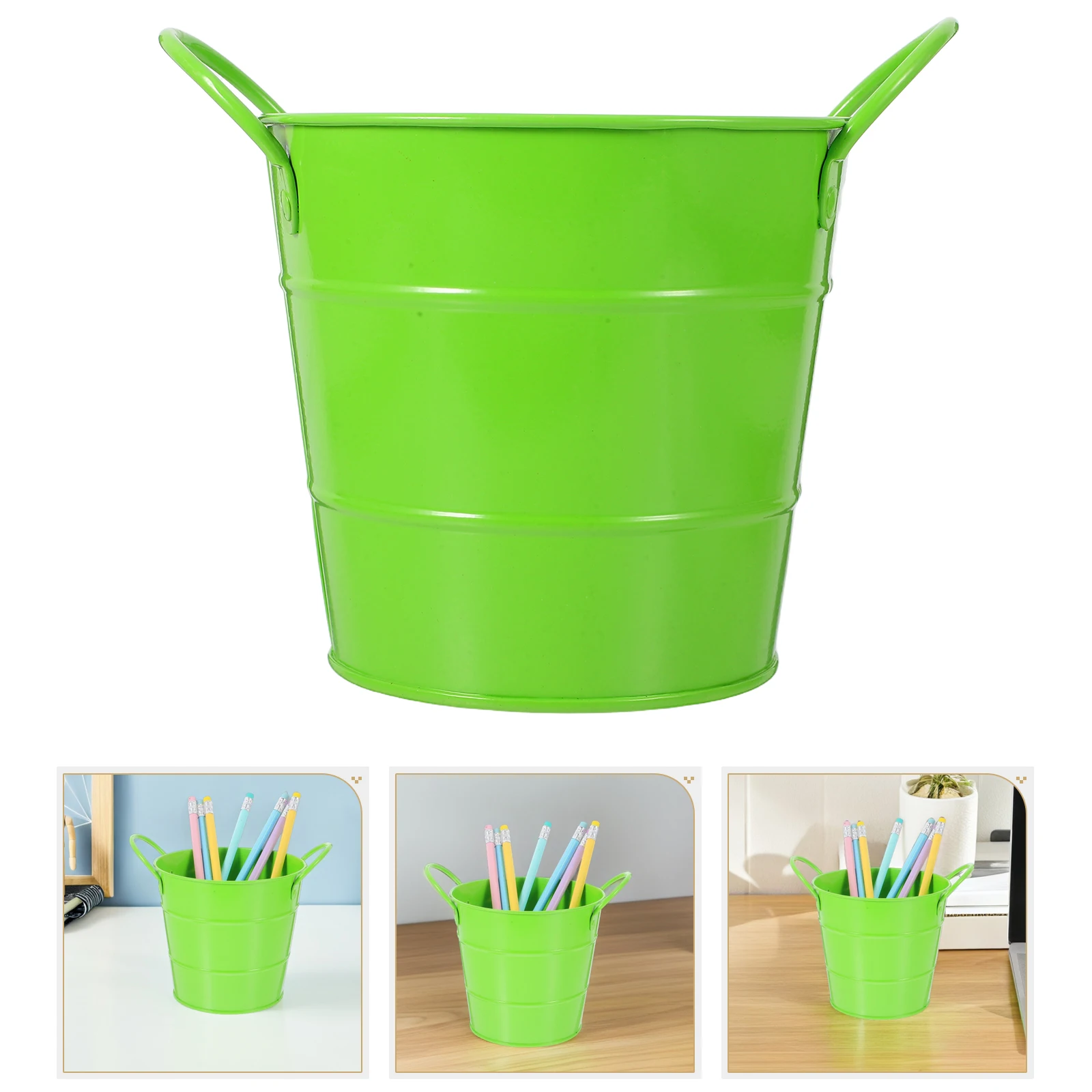

Desktop Storage Bucket Metal Waste Basket Office Paper Bin Trash Can Iron Garbage Holder Multifunctional Desk ganizer Dustbin