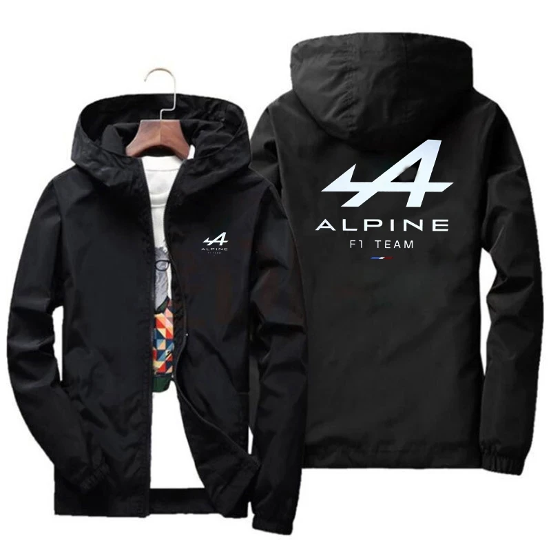 Fashionable gabardine jacket for men, zipper jacket with printed Pablo Alpine F1 team logo, autumn motorcycle top