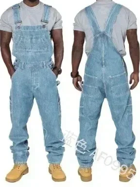

Mens Jeans 2025 Overalls Men Pockets Casual Loose Long Denim Pants Slim Splice Straight Rompers Autumn Plus Size Long Jeans Men