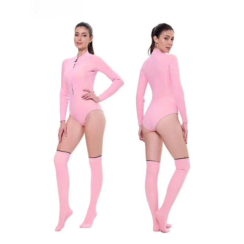 2 مللي متر المرأة تصفح الغوص ملابس السباحة النيوبرين الدفء سبليت بذلة طويلة الأكمام الغوص الغوص بدلة غطس الوردي الأبيض ملابس السباحة