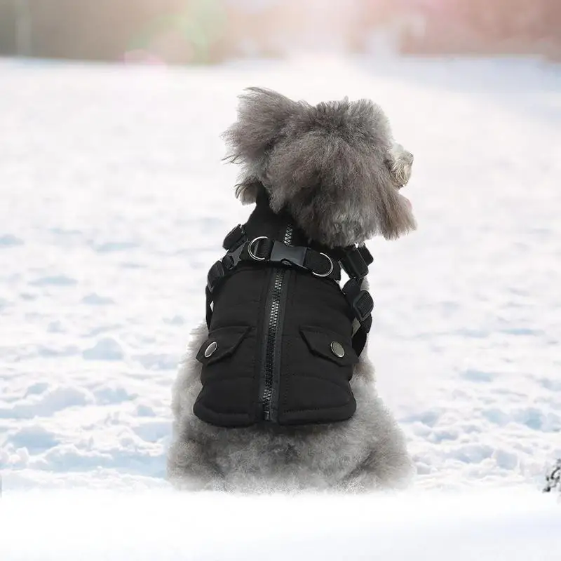 Casacos de inverno para cães pequenos, jaquetas impermeáveis com arnês e anéis D, casacos quentes com zíper para clima frio