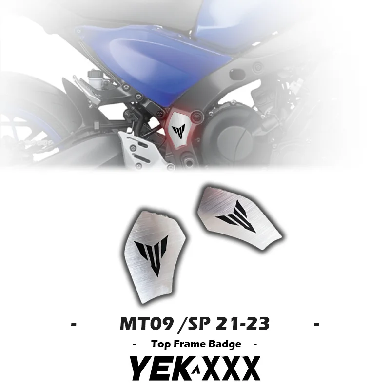 For YAMAHA MT-09 MT-09SP 2021-2023 New Brushed Metal Alloy Motorcycle Frame Top Frame Badge Kit Sticker MT Logo