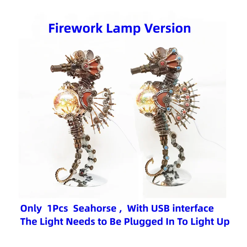 

2100pcs Mechanical Seahorse Toy Cyberpunk 3d Metal Puzzle DIY Assembly Model Kit - Firework /Colorful Lamp Version