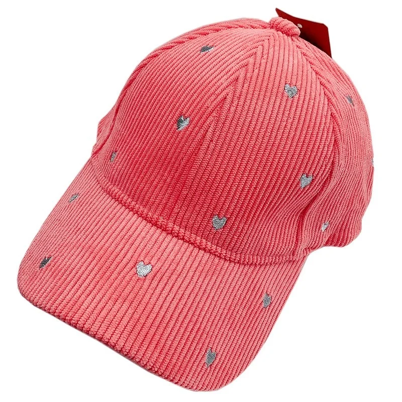 Children's Corduroy Baseball Cap Love Embroidery Boys and Girls Curved Brim Hat Adjustable Boys and Girls Peaked Cap Sun Hat