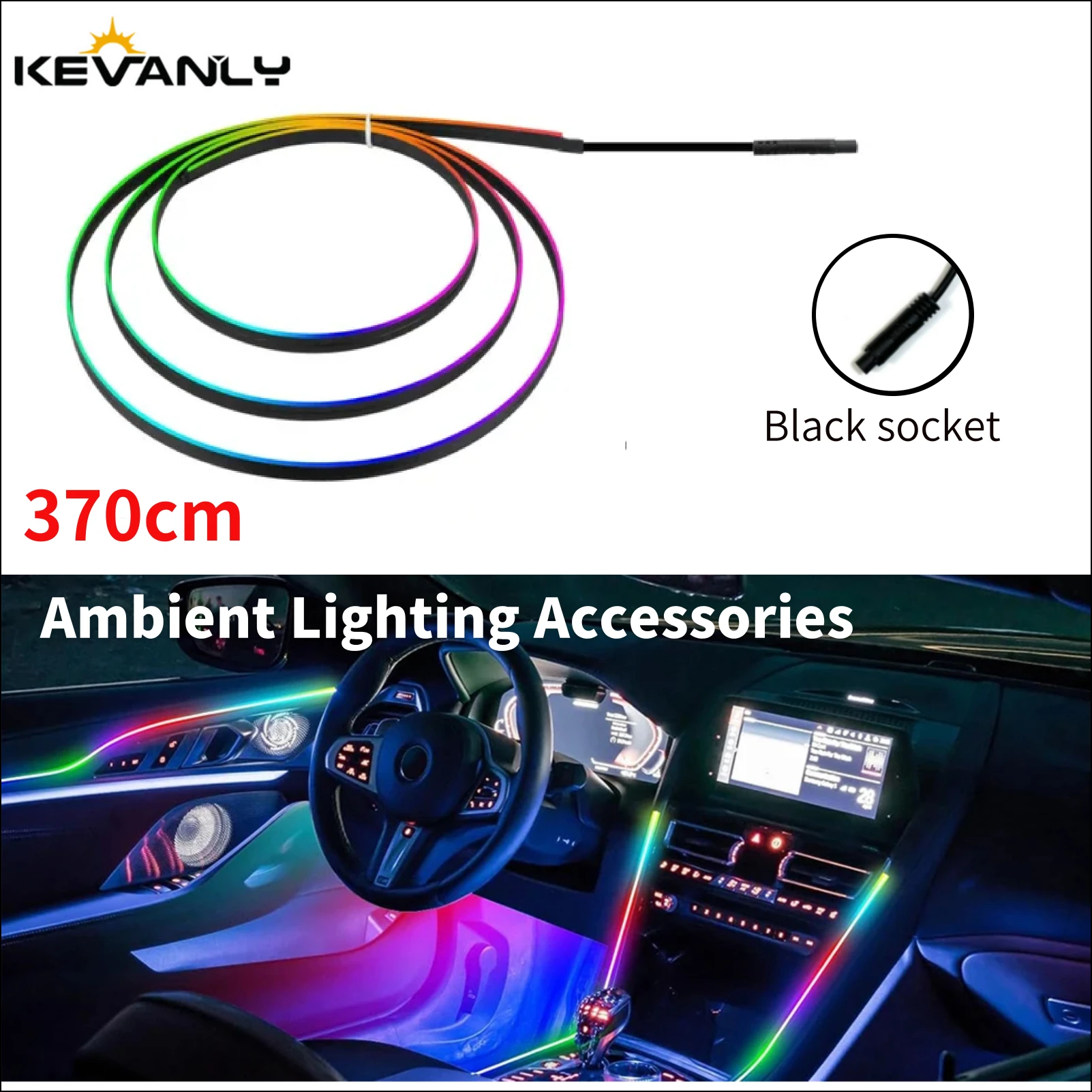 3.7M Rainbow Color Car Interior Led Strip Light Symphony Door Frame Trunk Ambient Light Party For Aoto Interior Atmosphere Diode