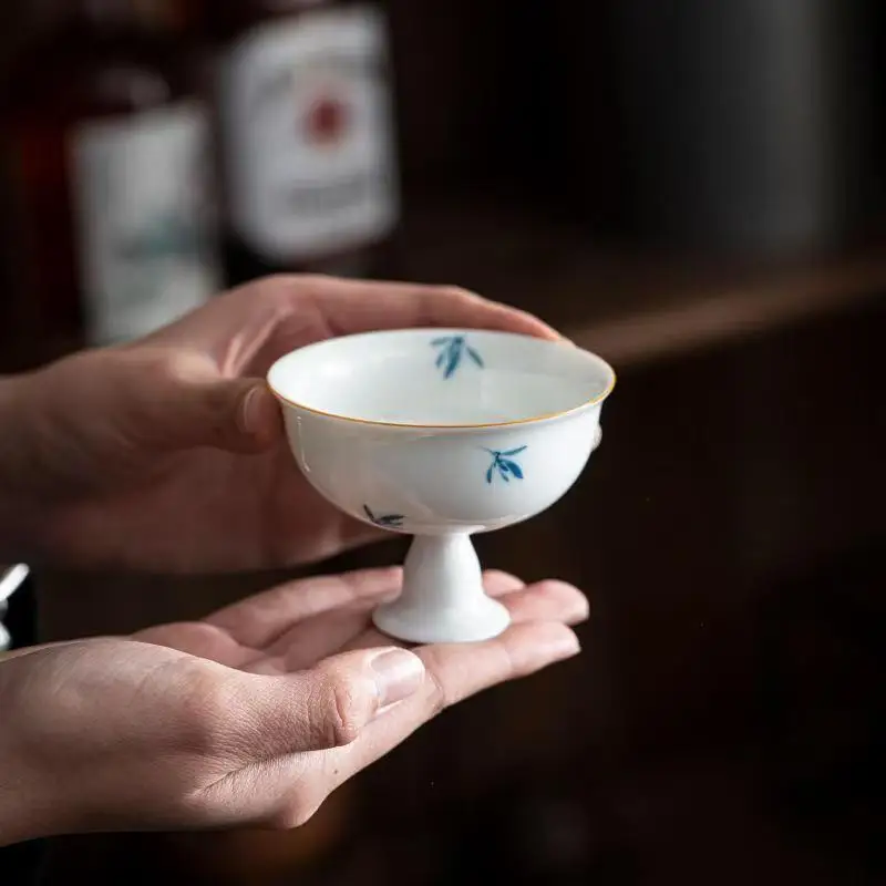 

1 шт., белый фарфор на 3 унции, чистая ручная роспись, чайная чашка, кубок