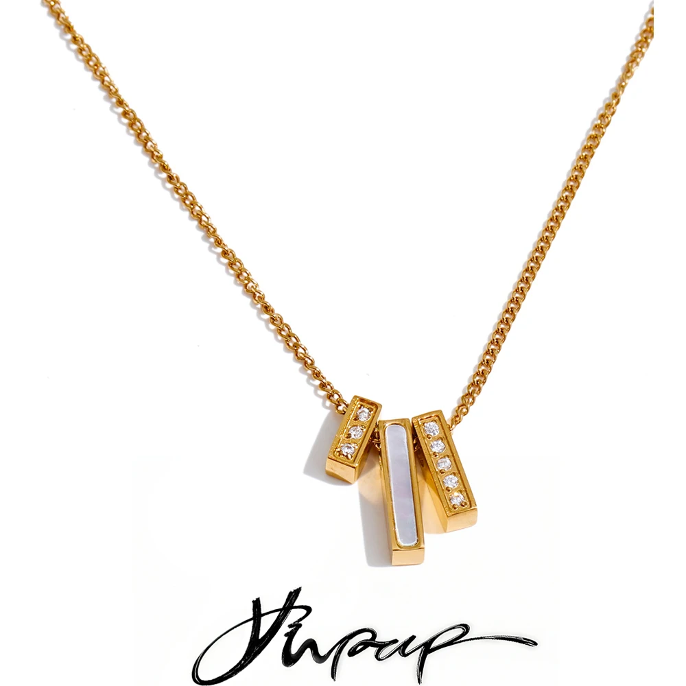 Yhpup Neue CNC Zirkonia Shell Rechteck Chic Anhänger Halskette für Frauen Edelstahl Zarte Mode Schmuck Empfehlen