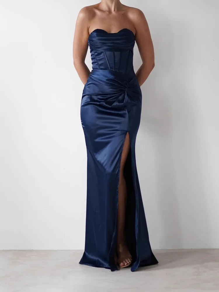 Ele الساتان التفاف الصدر التخسيس الدكتور مثير تسرب فوق تنورة عالية الخصر طويل ألف خط ثوب دون Sve سستة إغلاق بولي... #2