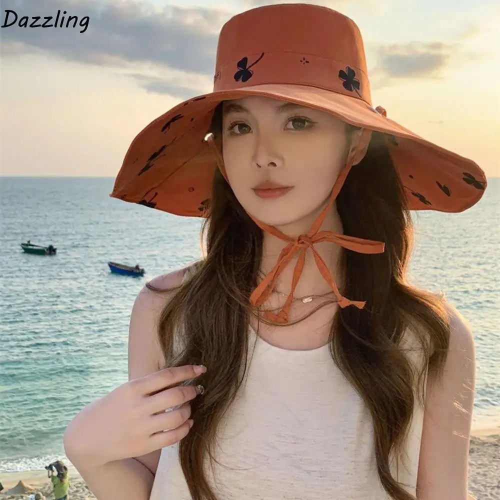 

Elegant Sweet Wide Brim Sun Hat Double Sided Full Face Cover Sunshade Fisherman Hat Anti-UV Visor Cap Sun Protection Cap Lady