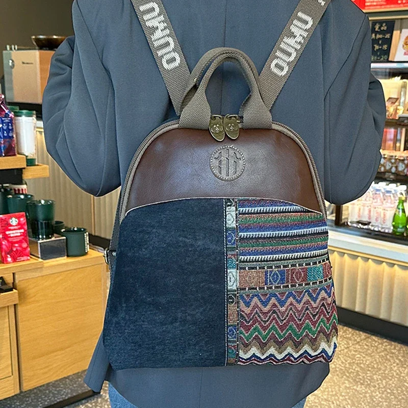 

Женский повседневный рюкзак, трансформируемая сумка на плечо, многофункциональная джинсовая сумка из воловьей кожи, повседневная сумка для прогулок в стиле ретро