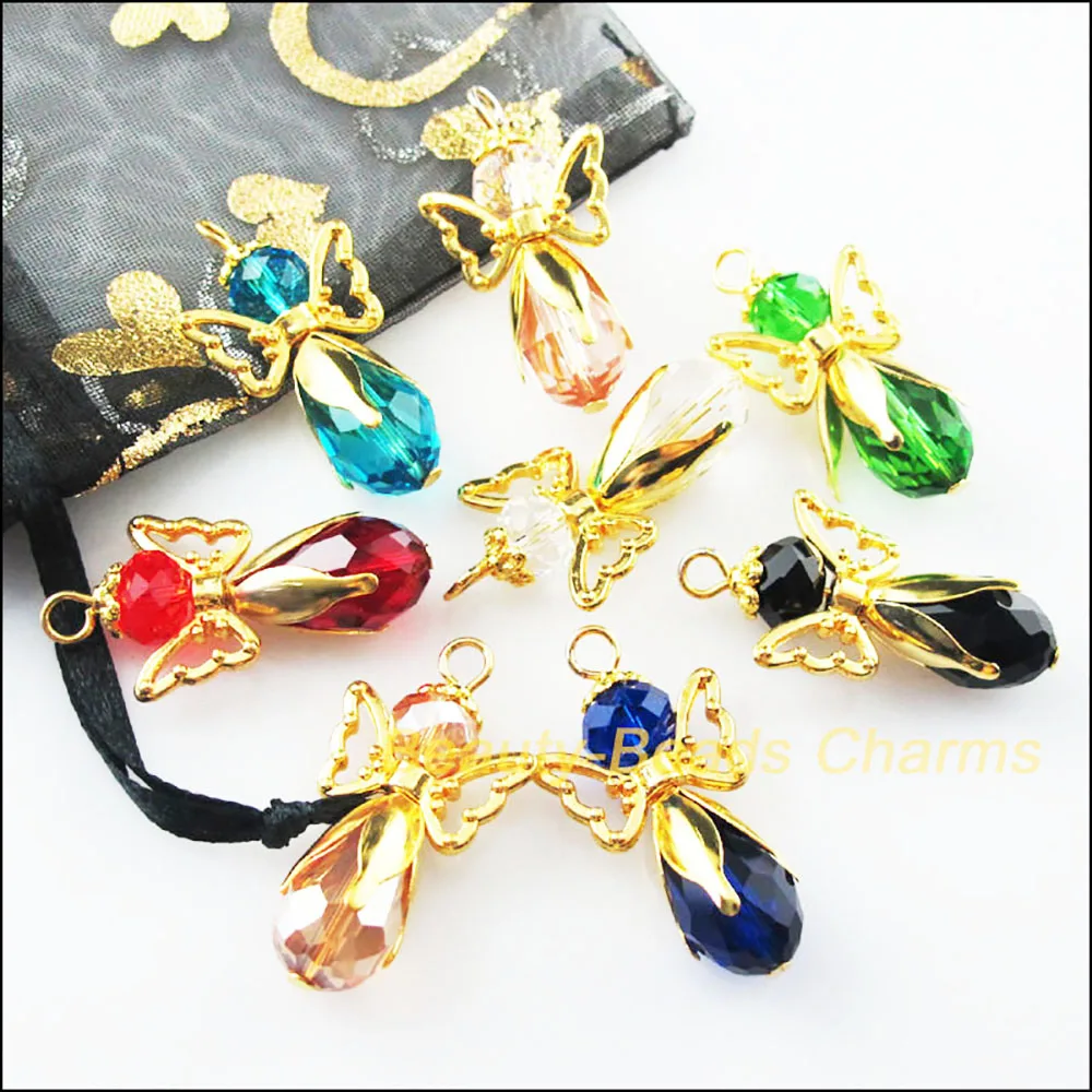 8 szt. Skrzydła w kolorze złota tańczące mieszane kryształowe anioły Charms wisiorki 18x34mm — zdjęcie 6