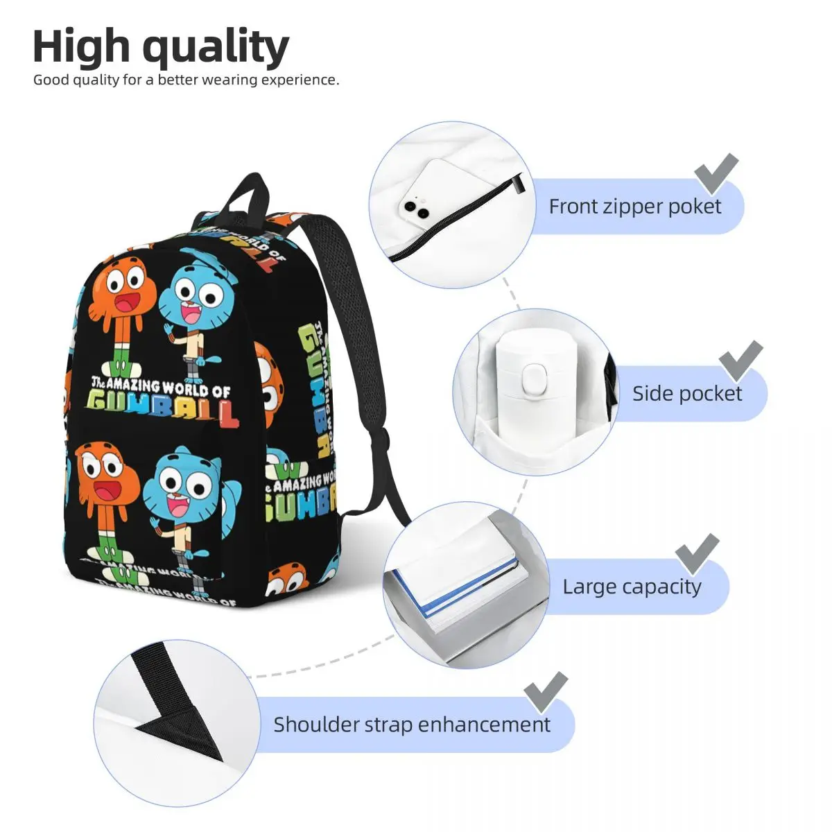 And Darwin Greet Kindergarten Bag Gumball Girl Kid Versatile For School For Gifts Retro Washable Schoolbag