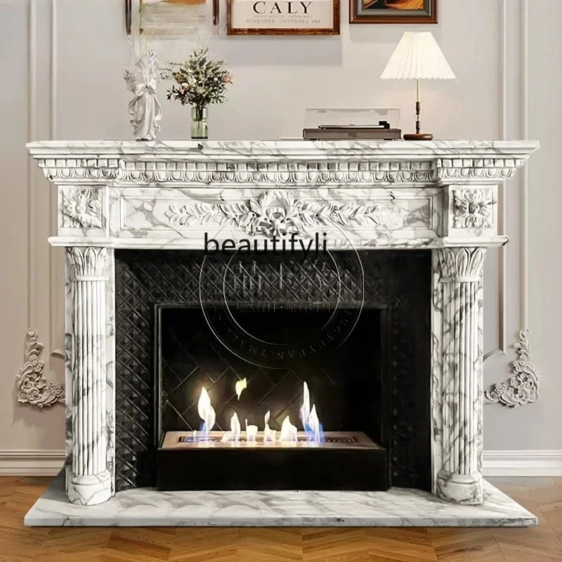 

Natural marble fireplace decorative cabinet pattern stone carving large white stone fireplace sculpture