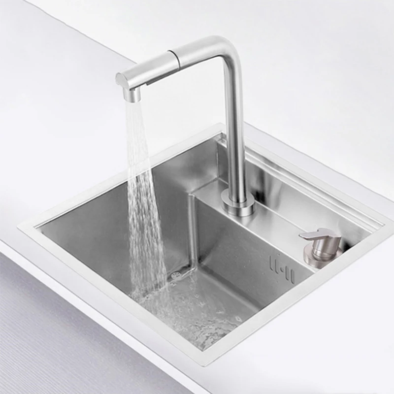 

Нано-скрытая кухонная мойка с черным складным смесителем, серебристая мини-раковина из нержавеющей стали с дозатором для мыла, аксессуары