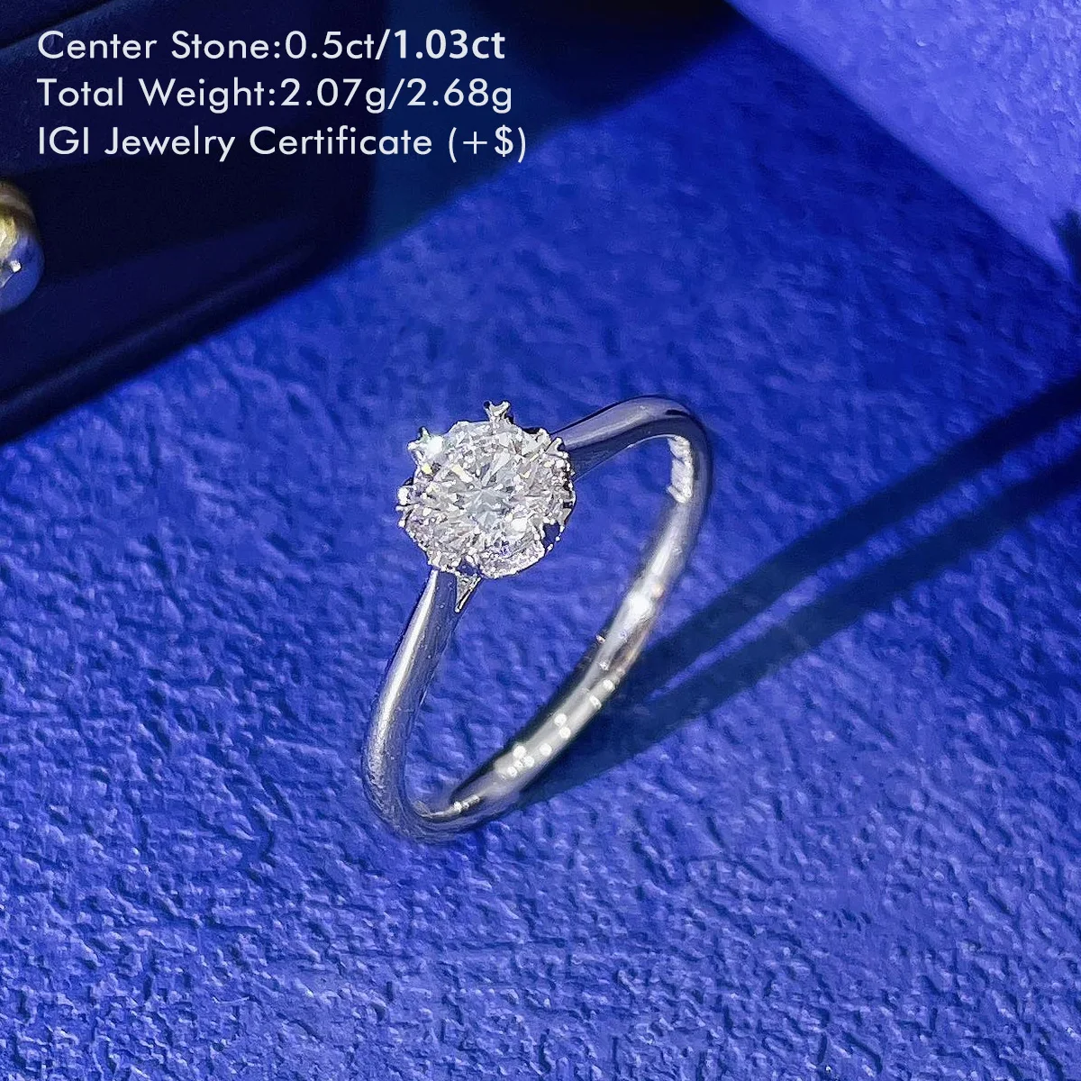 على شكل قلب ستة مخالب مختبر نمت خاتم الماس 18 قيراط الذهب الأبيض مجموع 0.5ct/1.03ct قطع مستديرة مختبر الماس خاتم الخطوبة