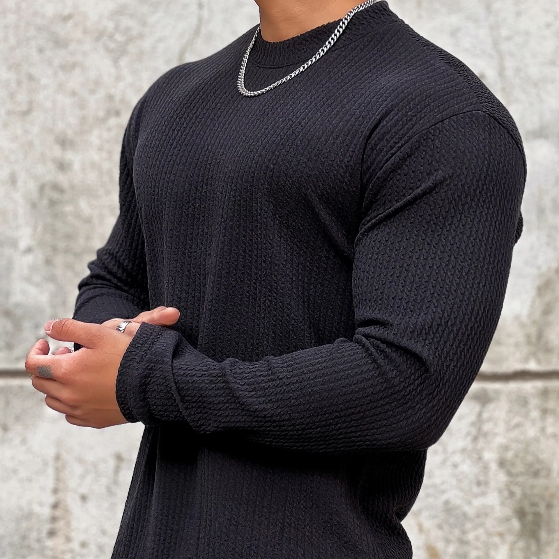 

Mens Loose Fit Long Sleeve T-Shirt Solid Color Casual Streetwear Top For Sport Jogging Fitness Autumn Spring Fashion