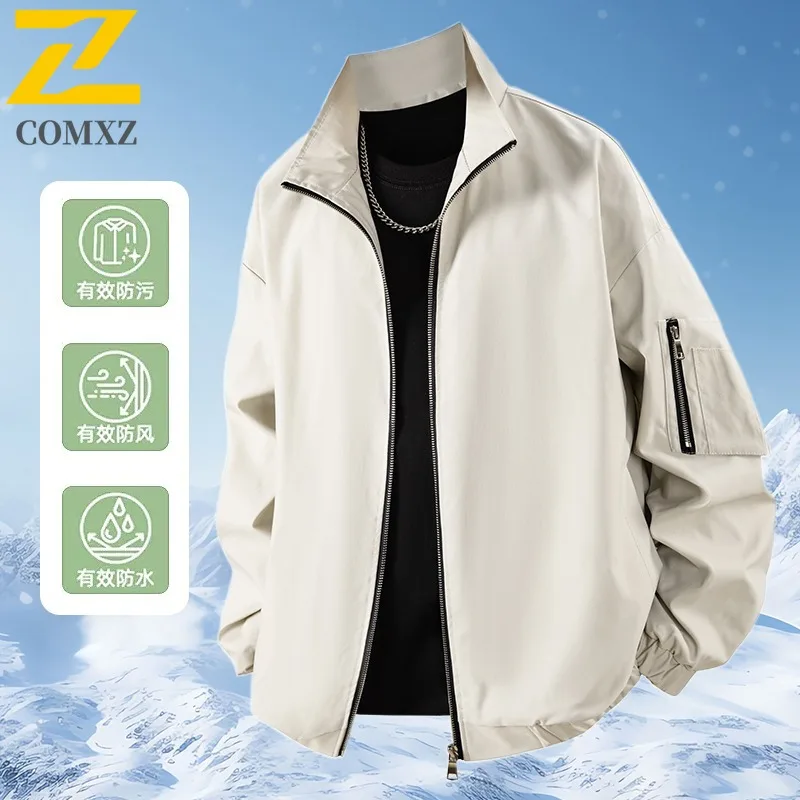 

COMXZ Men Jackets Loose 2025 Lightweight Stand Collar Outdoor Cycling Motocross Coats Autumn Trendy Minimalist Mens Clothing