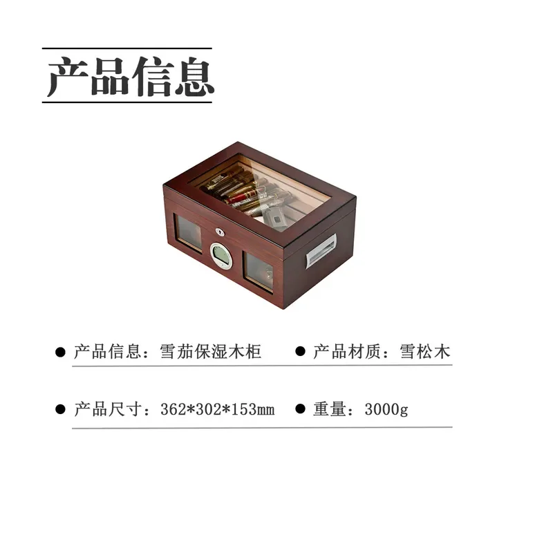 Premium Cedar Wood Cigar Humidor Box with Transparent Window and Lock Double Layer Large Capacity Storage Case for Cigars