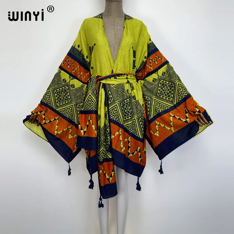 WINYI 2022 ameryka lato kobiety Cardigan stitch szata koktajl sexy Boho Maxi afryki wakacje rękaw w kształcie skrzydła nietoperza jedwabny szlafrok