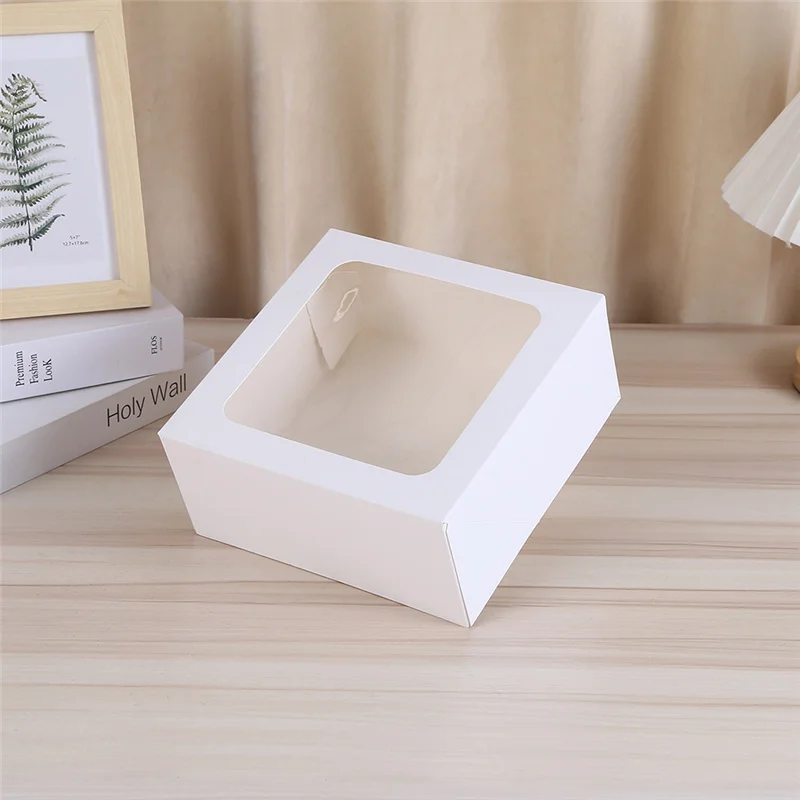 100Pcs/Lot Transparent Window Gift Box Baked Pastry Packaging Box Holiday Small Gift Packaging White Cardboard Box