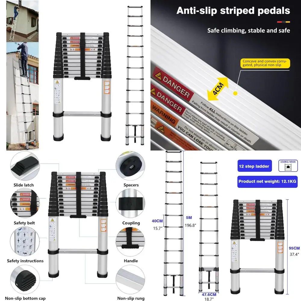 

Складная алюминиевая удлинительная лестница длиной 16 футов с грузоподъемностью 330 фунтов для доступа к чердаке, автофургоне, наружного и домашнего использования.