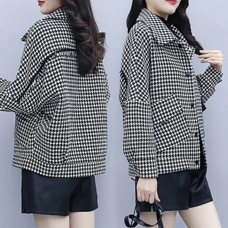 

Qianniao Plaid Woolen Coat Women 2023 Autumn Winter New Fashion Loose Casual Woolen jacket Female Versatile Short Ouerwear