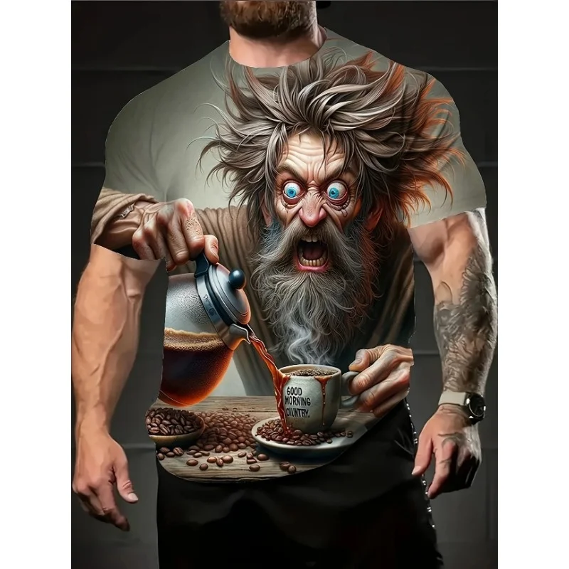 ثلاثية الأبعاد مطبوعة نظارات الجد القهوة تي شيرت للرجال الكونغفو نمط تي شيرت الصيف موضة الجولة الرقبة فضفاضة بلايز قصيرة الأكمام تيز #3