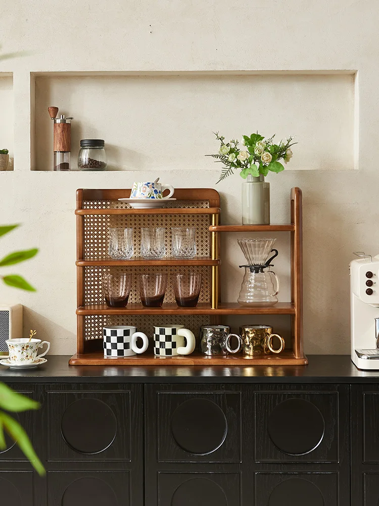 Vintage rattan cup holder, tea table storage rack, desktop height increasing rack, Kung Fu tea