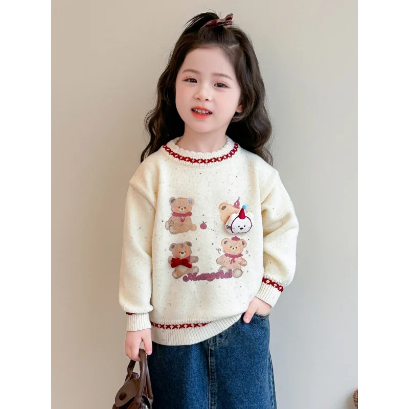 

Girls' Sweater Autumn Winter Outfit2025New Stylish Winter Knitted Top for Little Girls Baby Children's Base Shirt