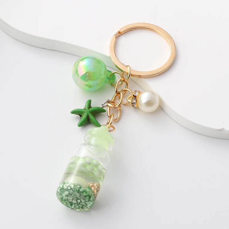 Pretty Ocean Keychains Colorful Glass Bottle Starfish Ball Pearl Sea Key Rings For Women Girls Friendship Gift Handmade Jewelry