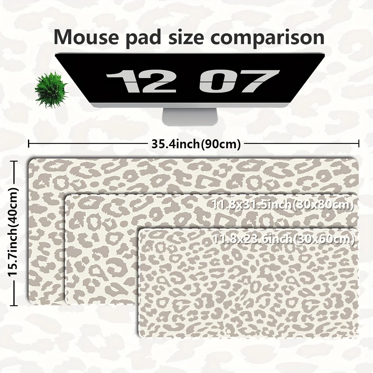 Beige Leopard Print Extended Mouse Pad Non-Slip Rubber Desk Mat for Office Home Gaming Setups